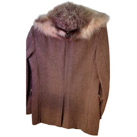 VTG 60s/70s Becca Wool Tweed Jacket Large Brown Coat with Fur Collar - Picture 2 of 9